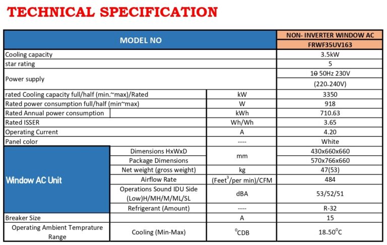 TECHNICAL SPECIFICATION (FRWF35UV16)