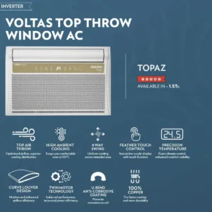Voltas 1.5 Ton 5 Star Inverter Window AC (185V Vertis Topaz) – Copper Condenser, R32 Refrigerant
